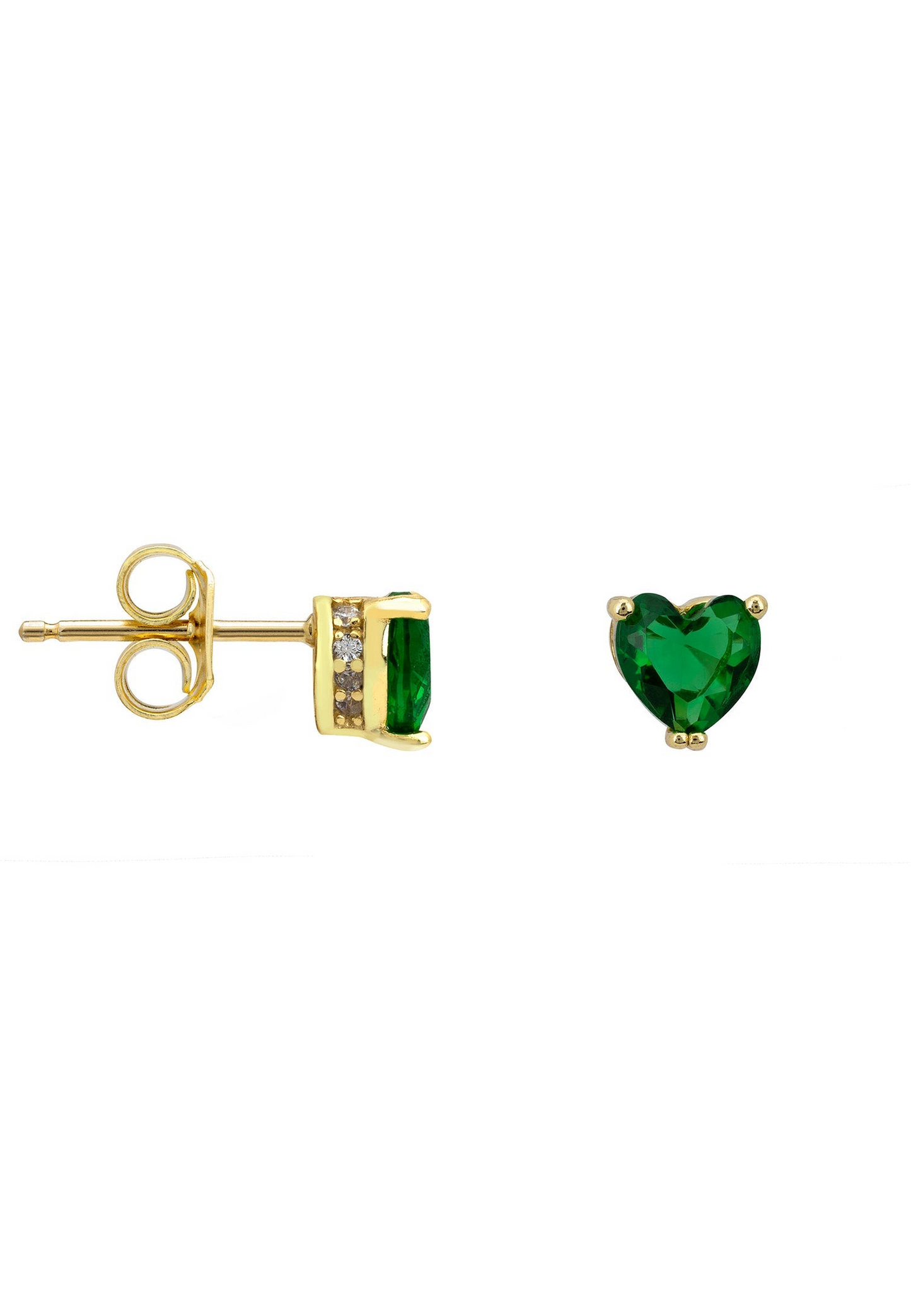 Asscher Cut Heart Stud Earrings Gold Emerald