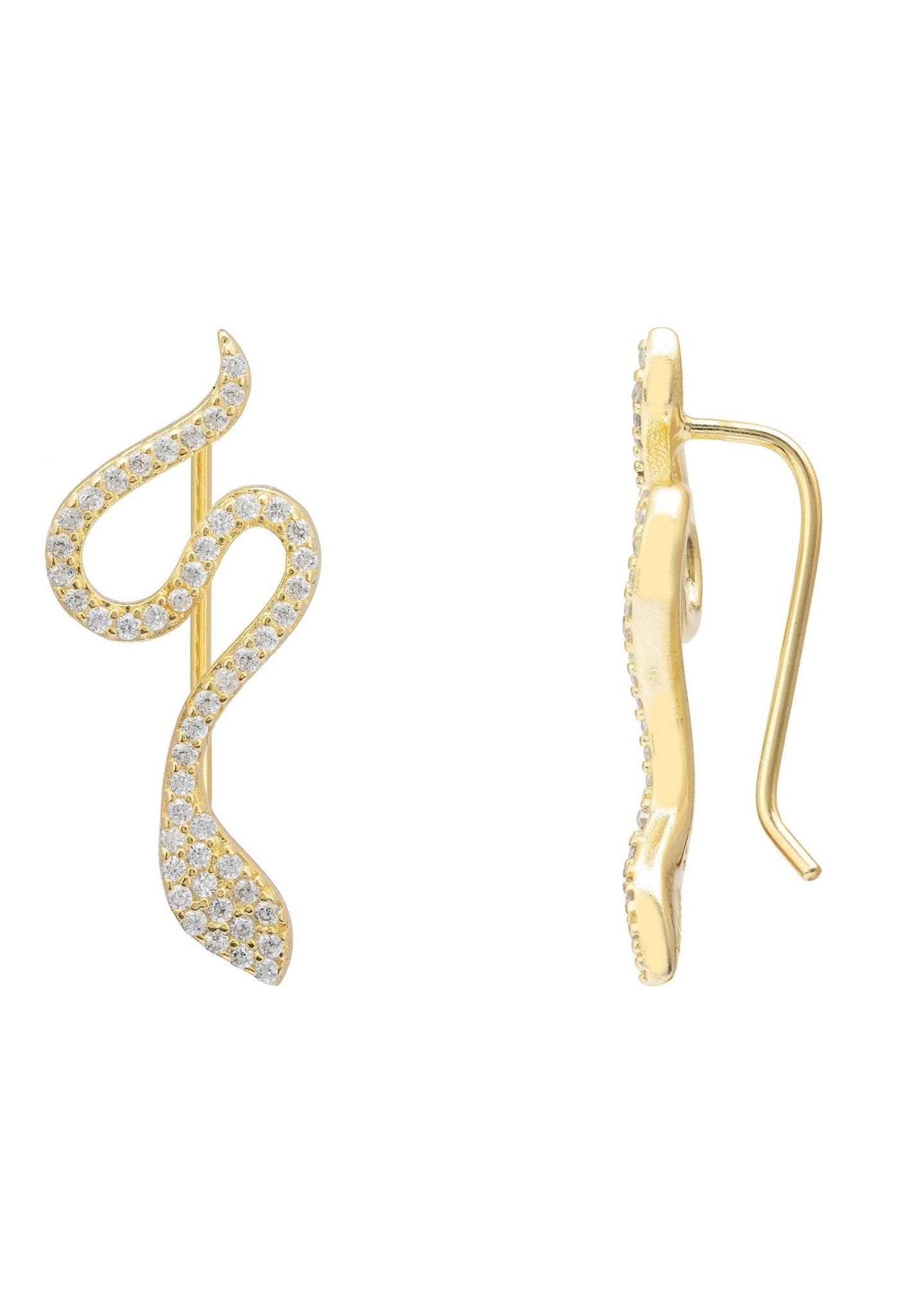 Gold Snake Ear Climbers with Zirconia