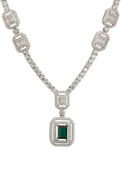 Evita Emerald Statement Necklace Silver