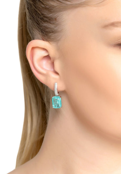 Bali Paraiba Tourmaline Rectangle Drop Earrings Silver