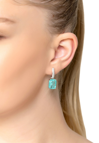 Bali Paraiba Tourmaline Rectangle Drop Earrings Silver