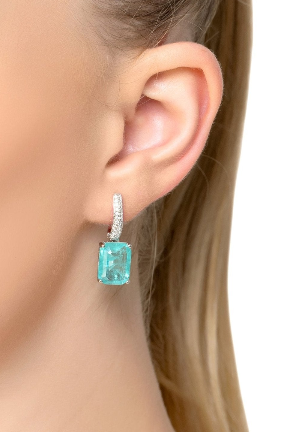 Bali Paraiba Tourmaline Rectangle Drop Earrings Silver