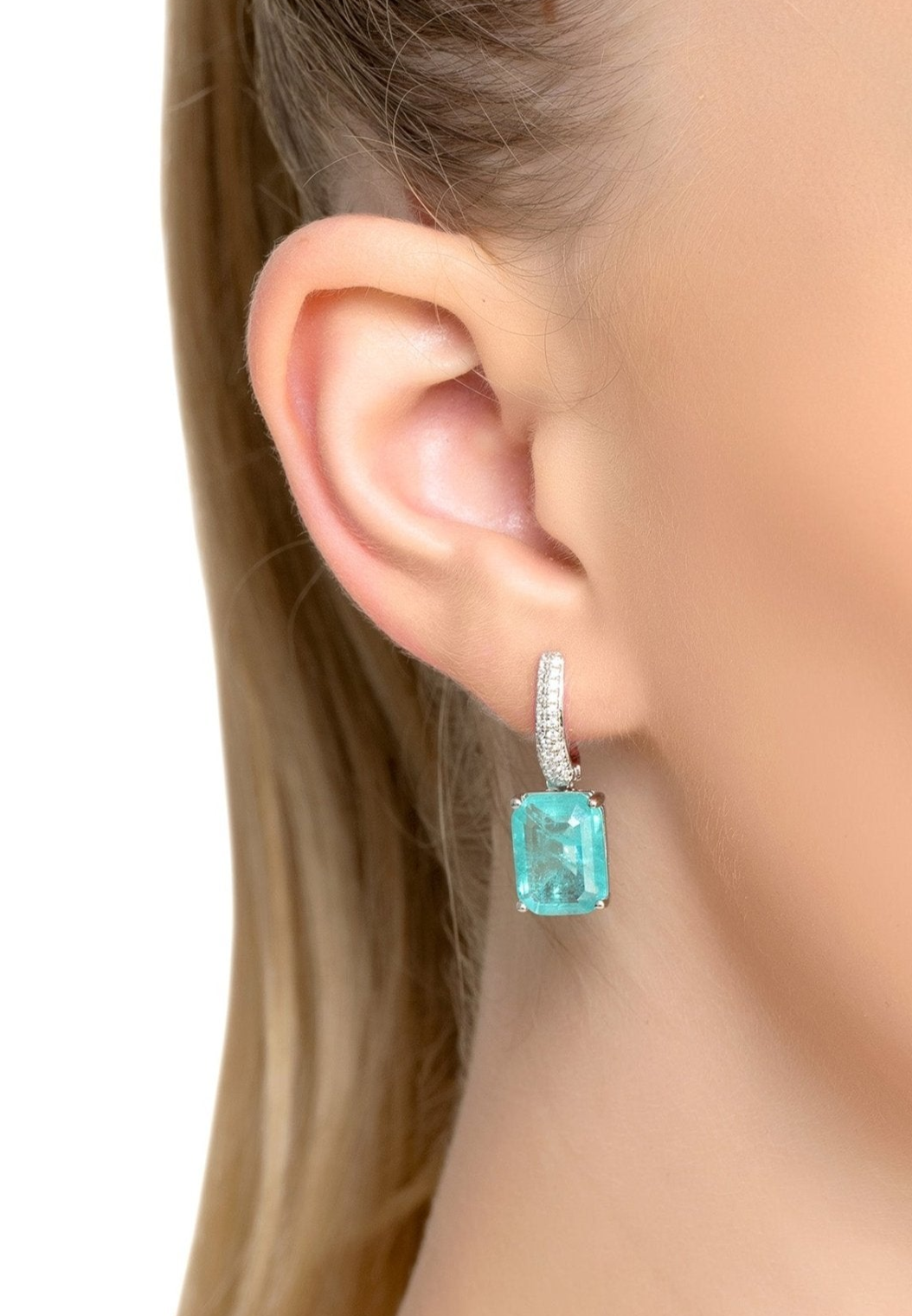 Bali Paraiba Tourmaline Rectangle Drop Earrings Silver