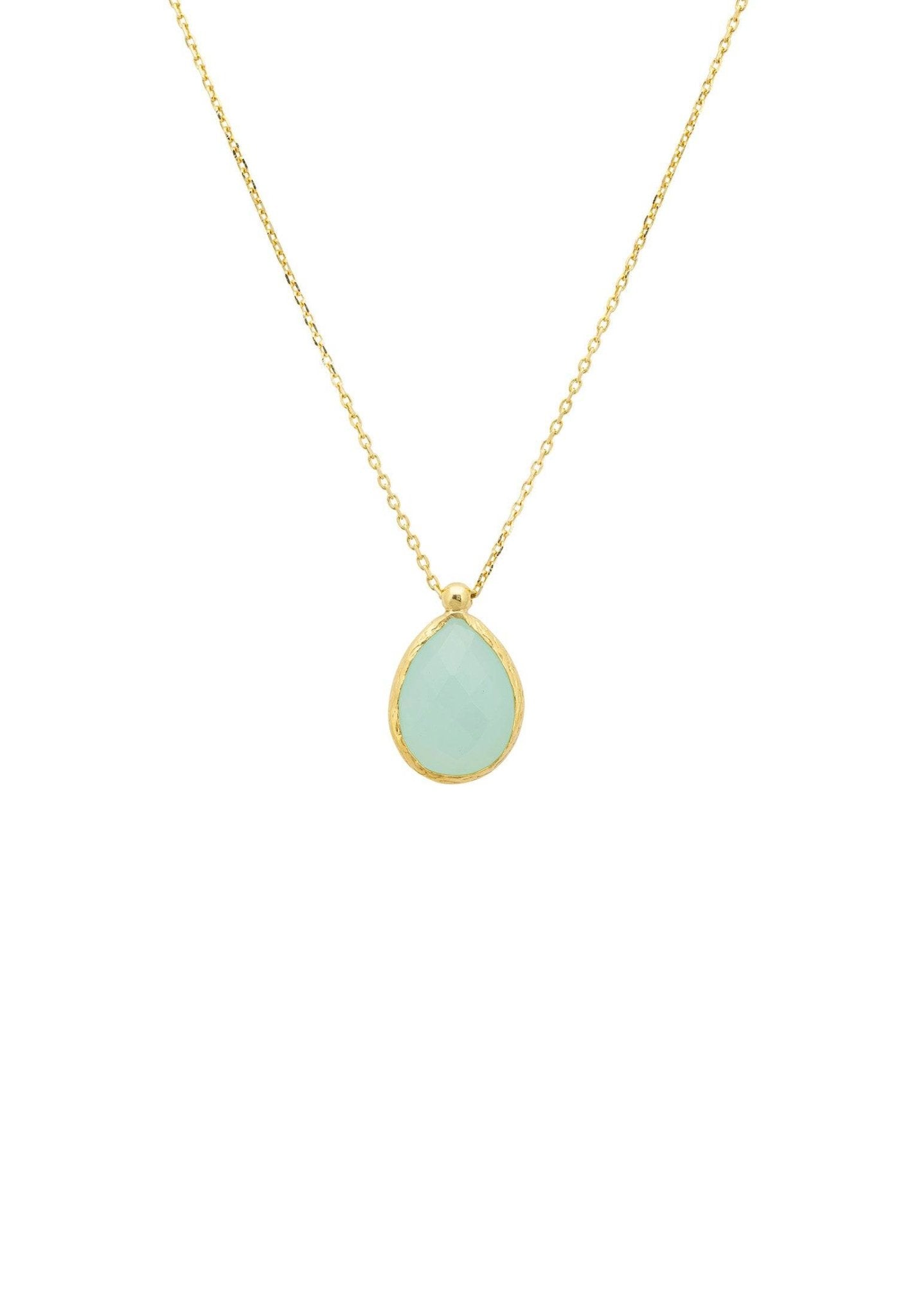 Gold drop necklace with Aqua Chalcedony gemstone