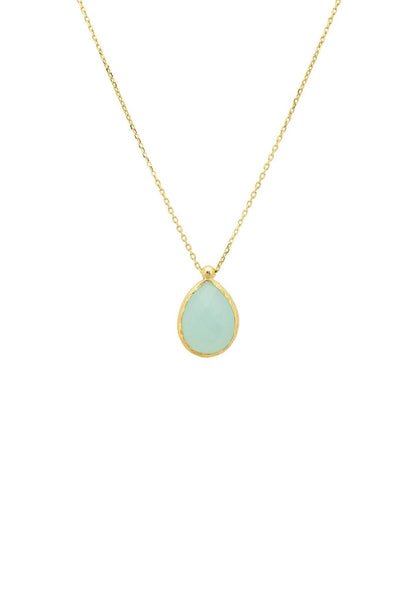 Gold drop necklace with Aqua Chalcedony gemstone