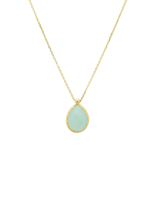 Gold drop necklace with Aqua Chalcedony gemstone