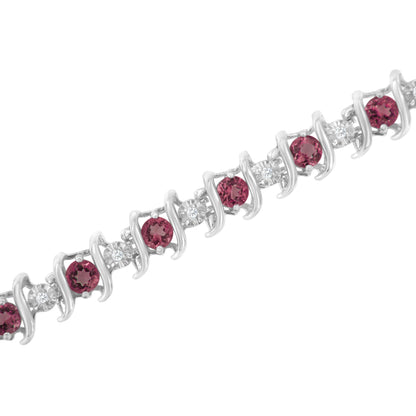 Silver Lab-Grown Birthstone and 1/6 Cttw Round Diamond Tennis Bracelet