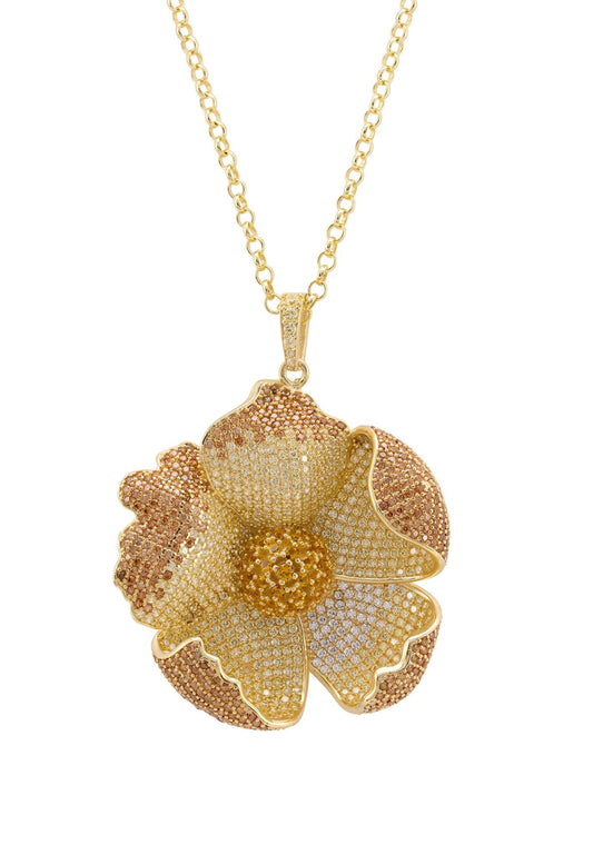 Poppy Pendant Necklace Gold Lemon Cz