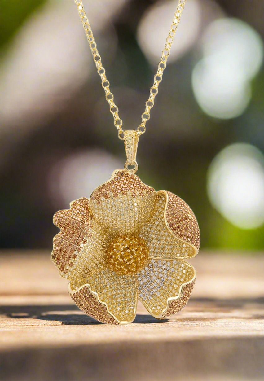 Poppy Pendant Necklace Gold Lemon Cz