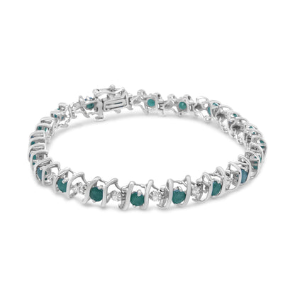 Silver Lab-Grown Birthstone and 1/6 Cttw Round Diamond Tennis Bracelet