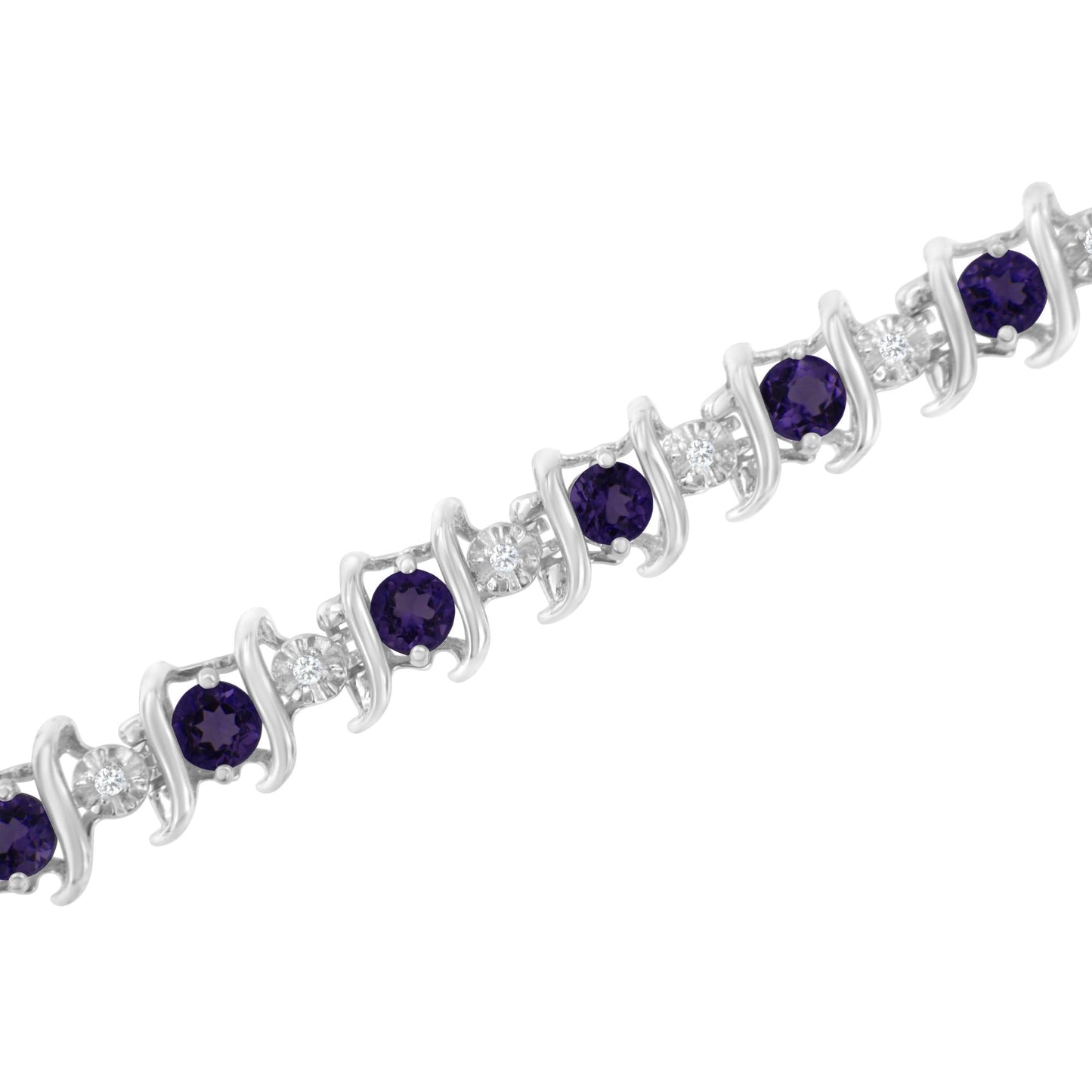 Silver Lab-Grown Birthstone and 1/6 Cttw Round Diamond Tennis Bracelet