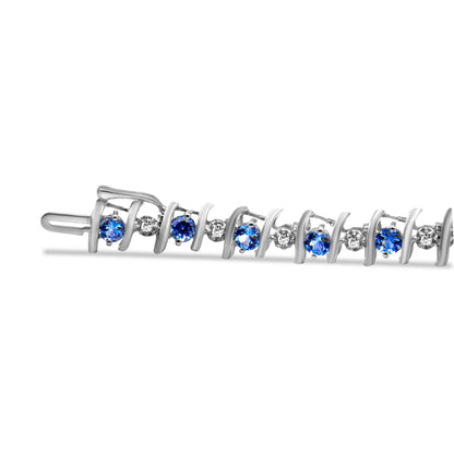 Silver Lab-Grown Birthstone and 1/6 Cttw Round Diamond Tennis Bracelet