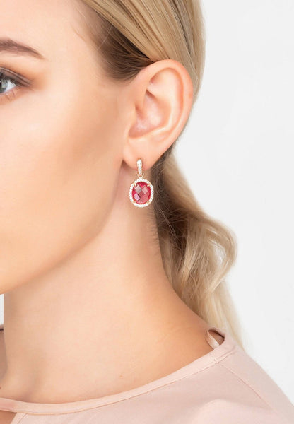 Pink Tourmaline Oval Gemstone Drop Earrings Rose Gold