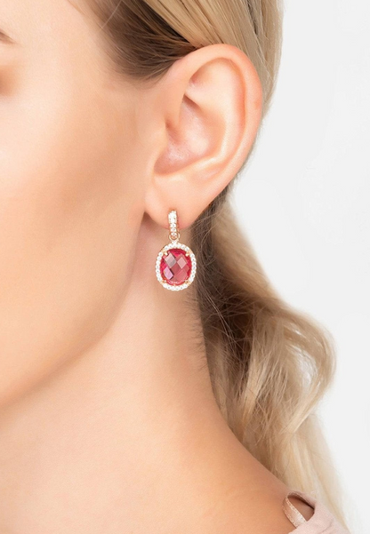 Pink Tourmaline Oval Gemstone Drop Earrings Rose Gold