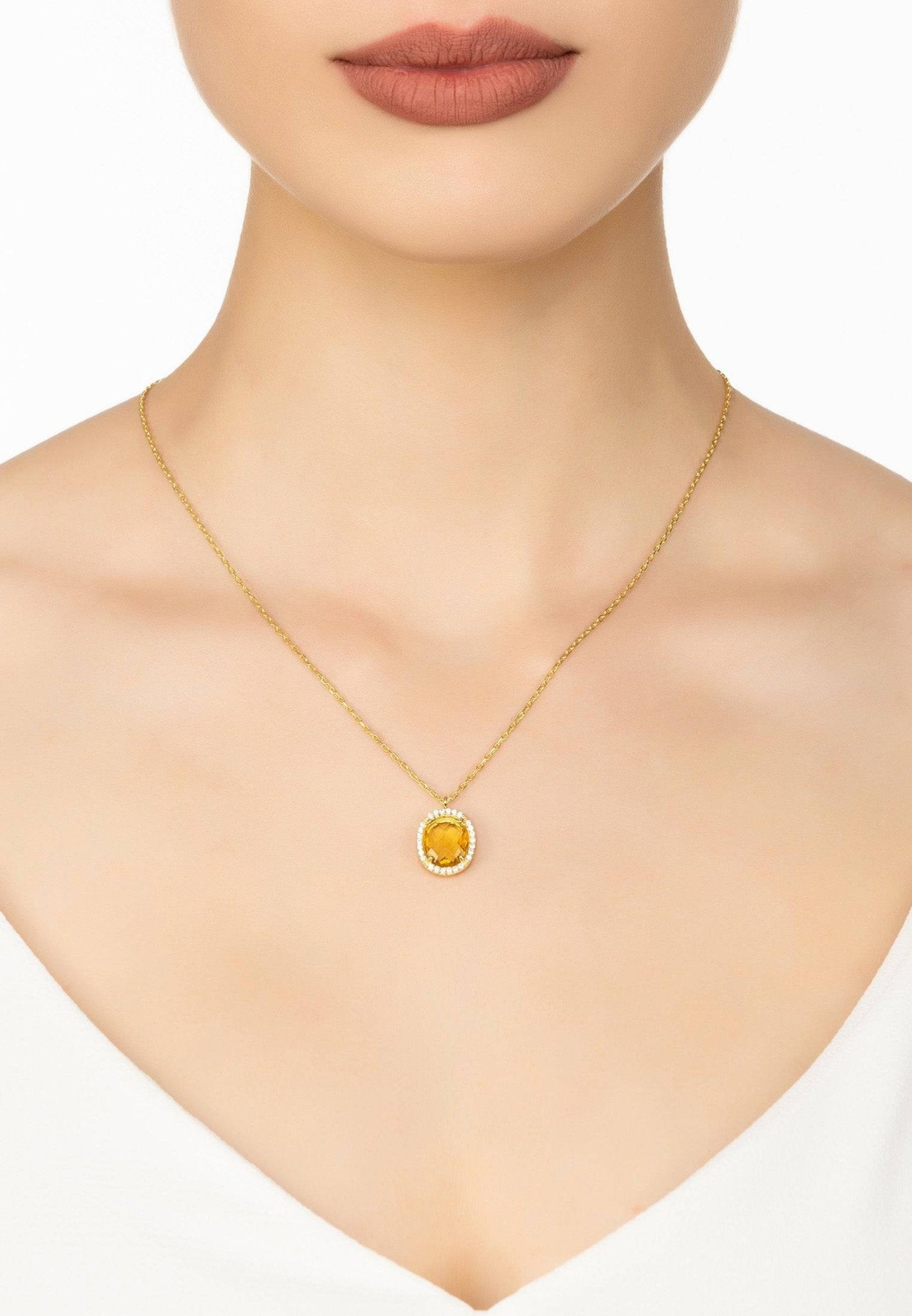 Amber Oval Gemstone Pendant Necklace