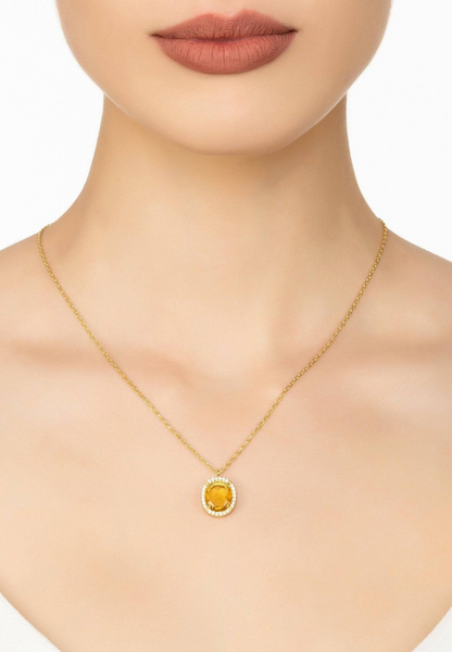 Amber Oval Gemstone Pendant Necklace