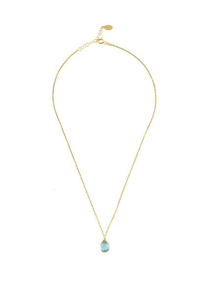 Gold Blue Topaz Teardrop Necklace