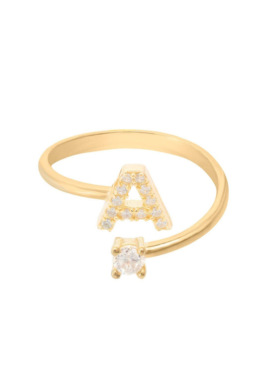 Gold Initial Ring with cubic zirconia detail