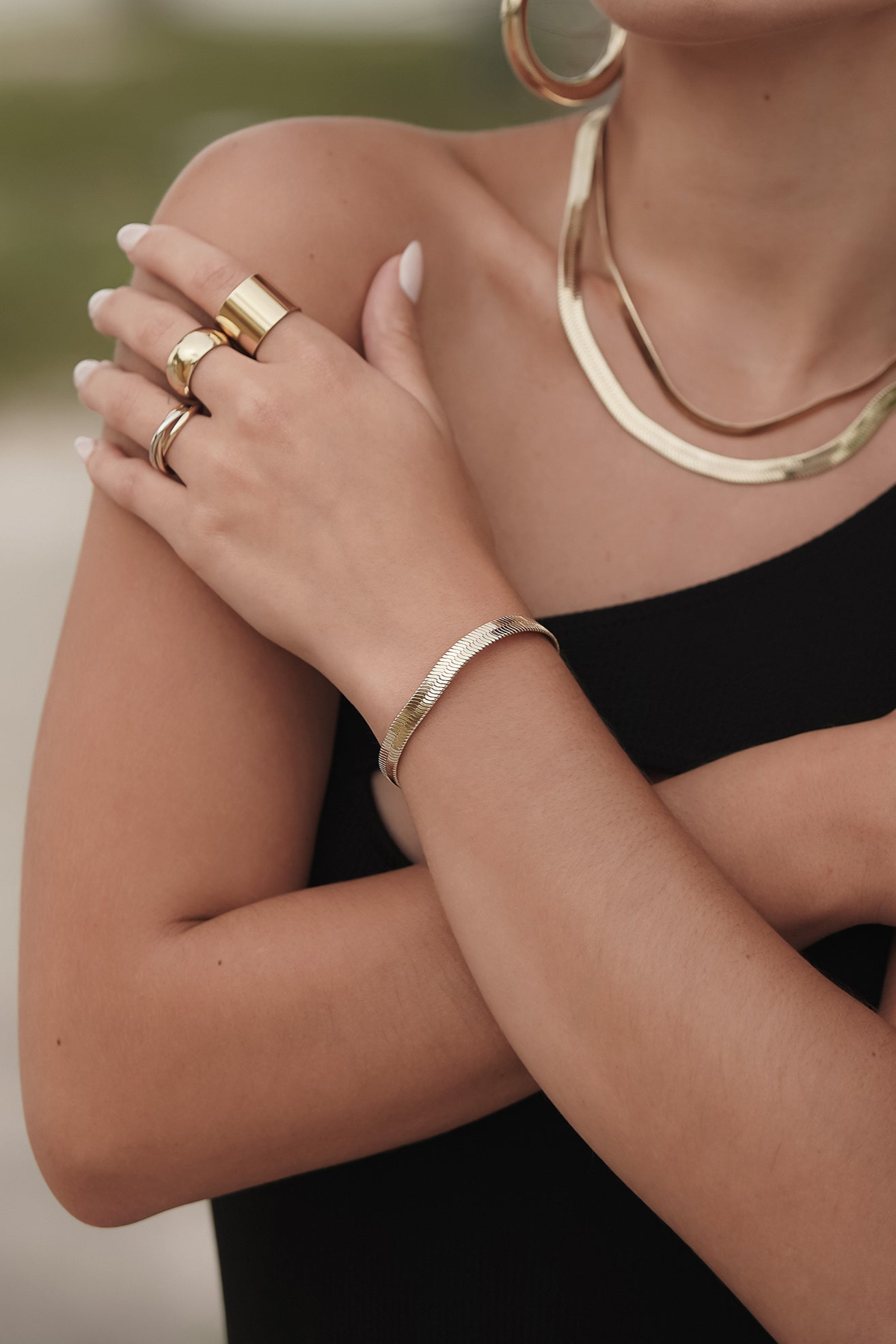 Herringbone 5MM Chain Bracelet Gold & Sterling Silver