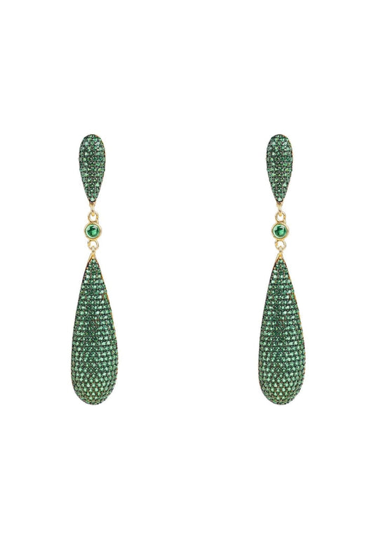 Long drop earrings with emerald green cubic zirconia