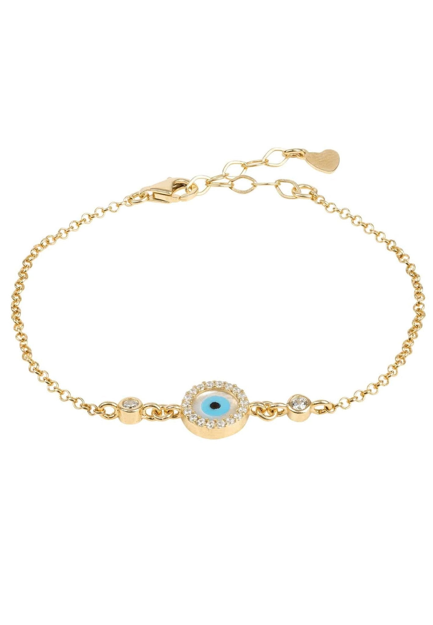Evil Eye Round Mother of Pearl Gemstone Bracelet Gold
