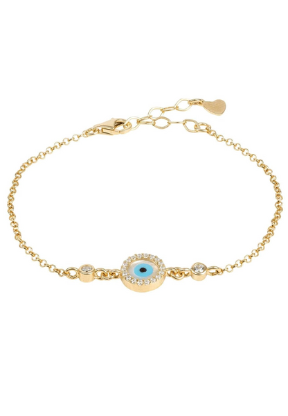 Evil Eye Round Mother of Pearl Gemstone Bracelet Gold