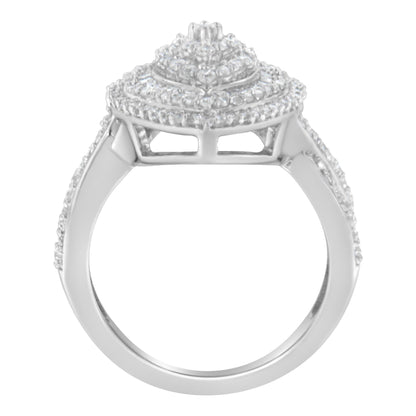 Round & Baguette-Cut Diamond Marquise-Shaped Triple Stepped Halo Cocktail Ring