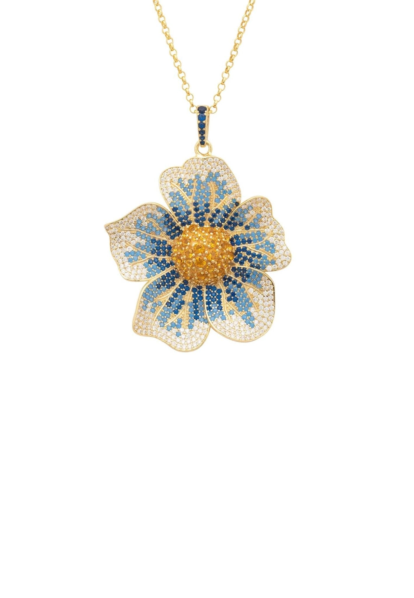 Pansy Flower Blue Necklace Gold