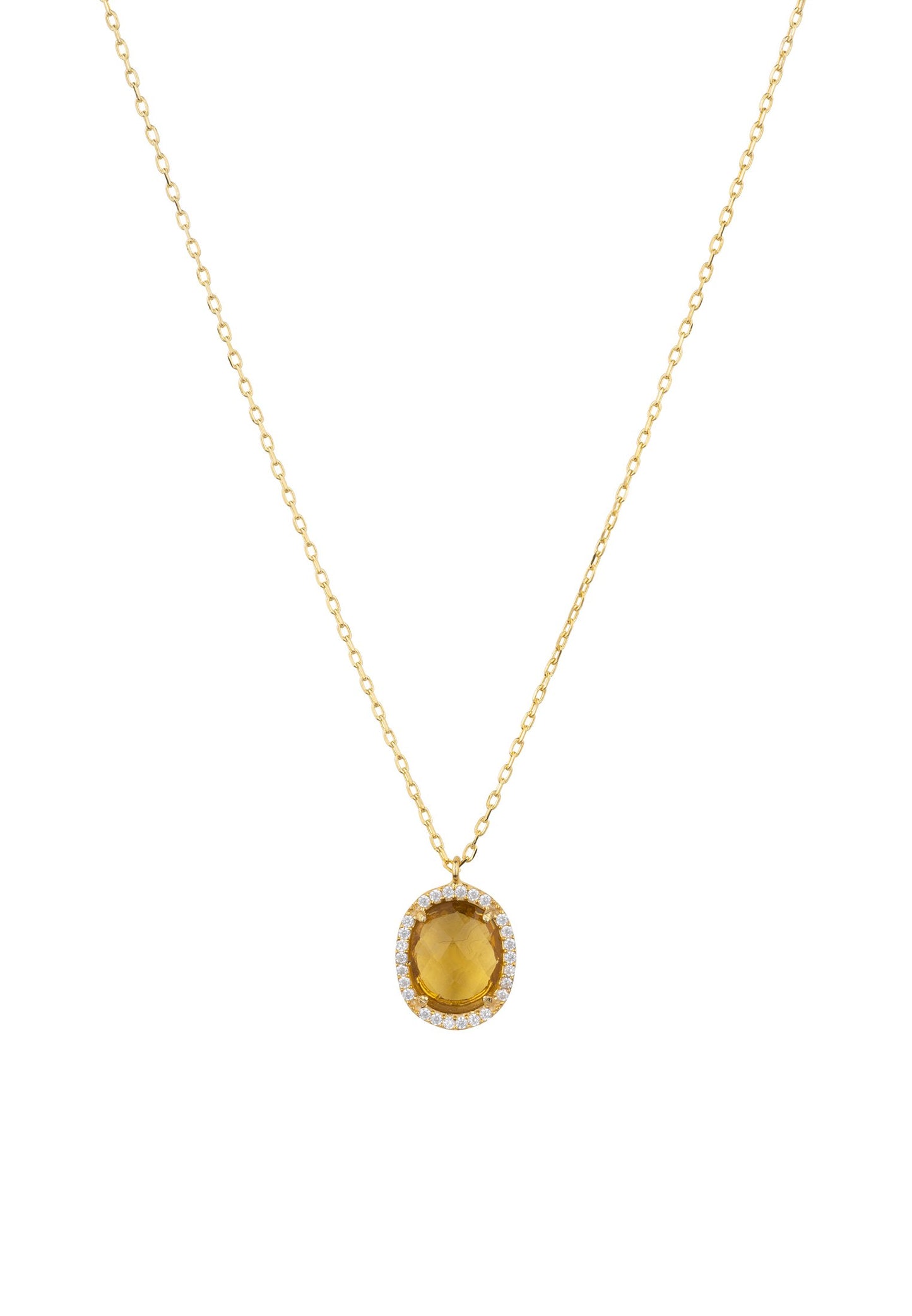 Amber Oval Gemstone Pendant Necklace