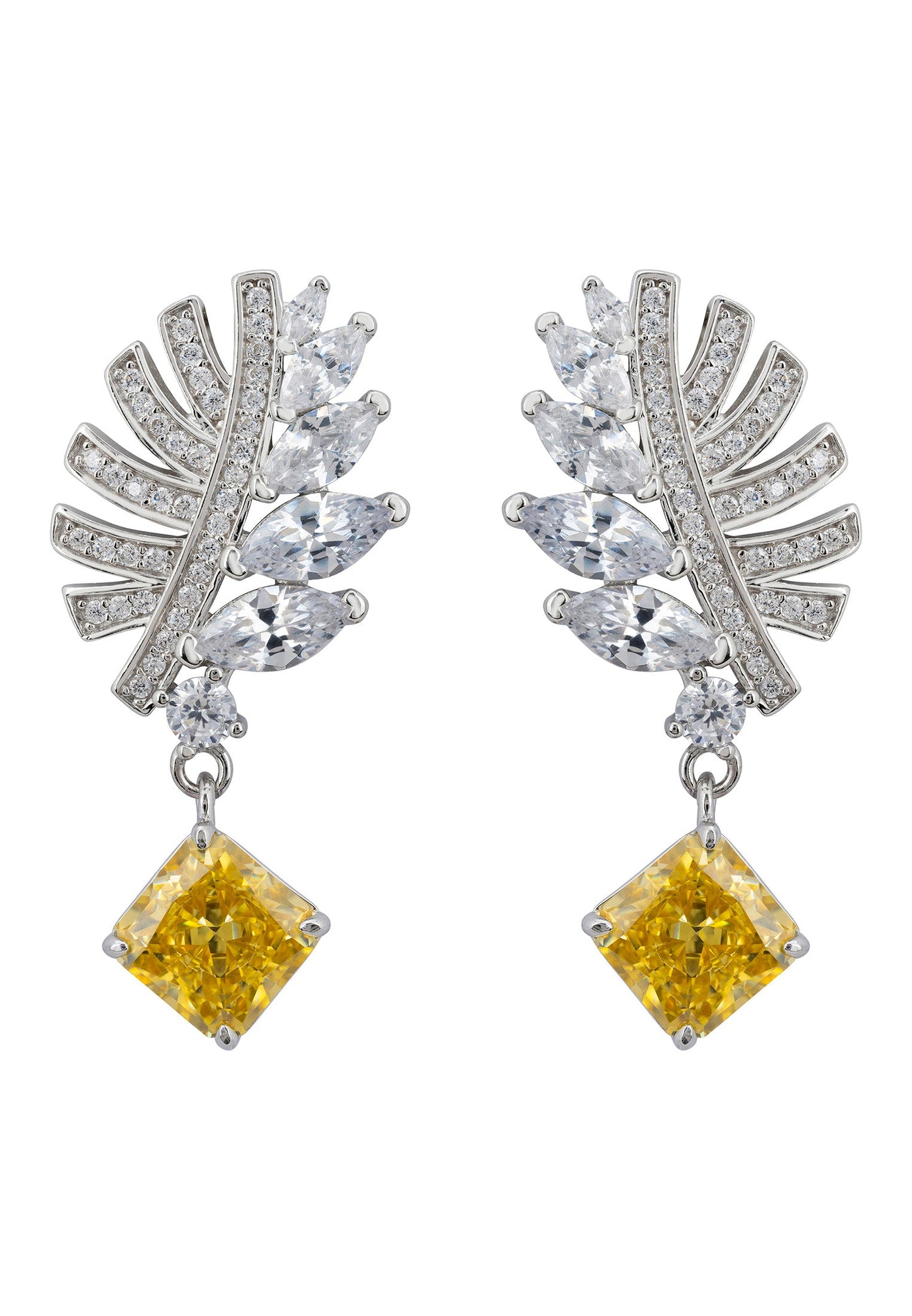 Yellow Topaz Palm Leaf Drop Earrings