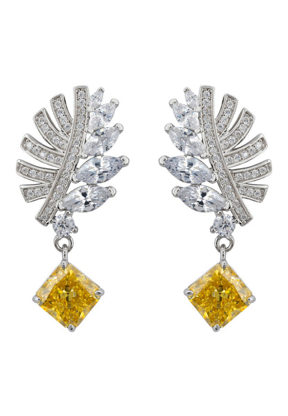 Yellow Topaz Palm Leaf Drop Earrings