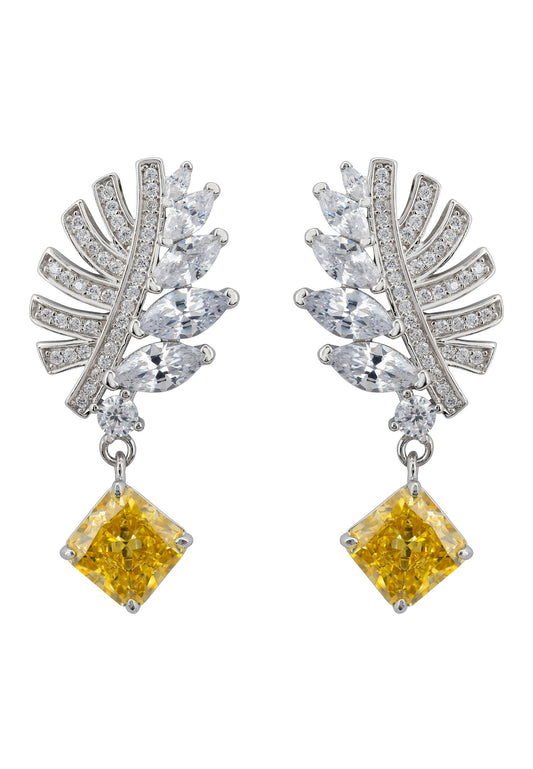 Yellow Topaz Palm Leaf Drop Earrings