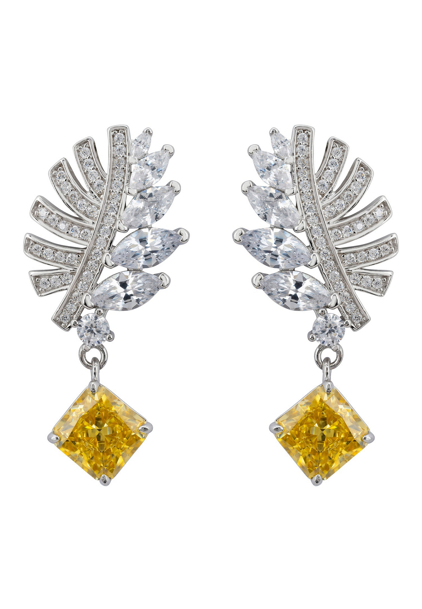 Yellow Topaz Palm Leaf Drop Earrings