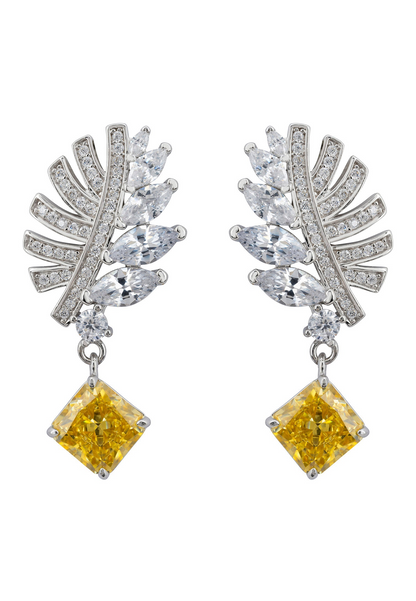 Yellow Topaz Palm Leaf Drop Earrings