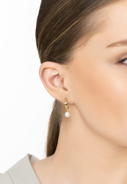 Starburst Pearl Hoop Earrings Gold