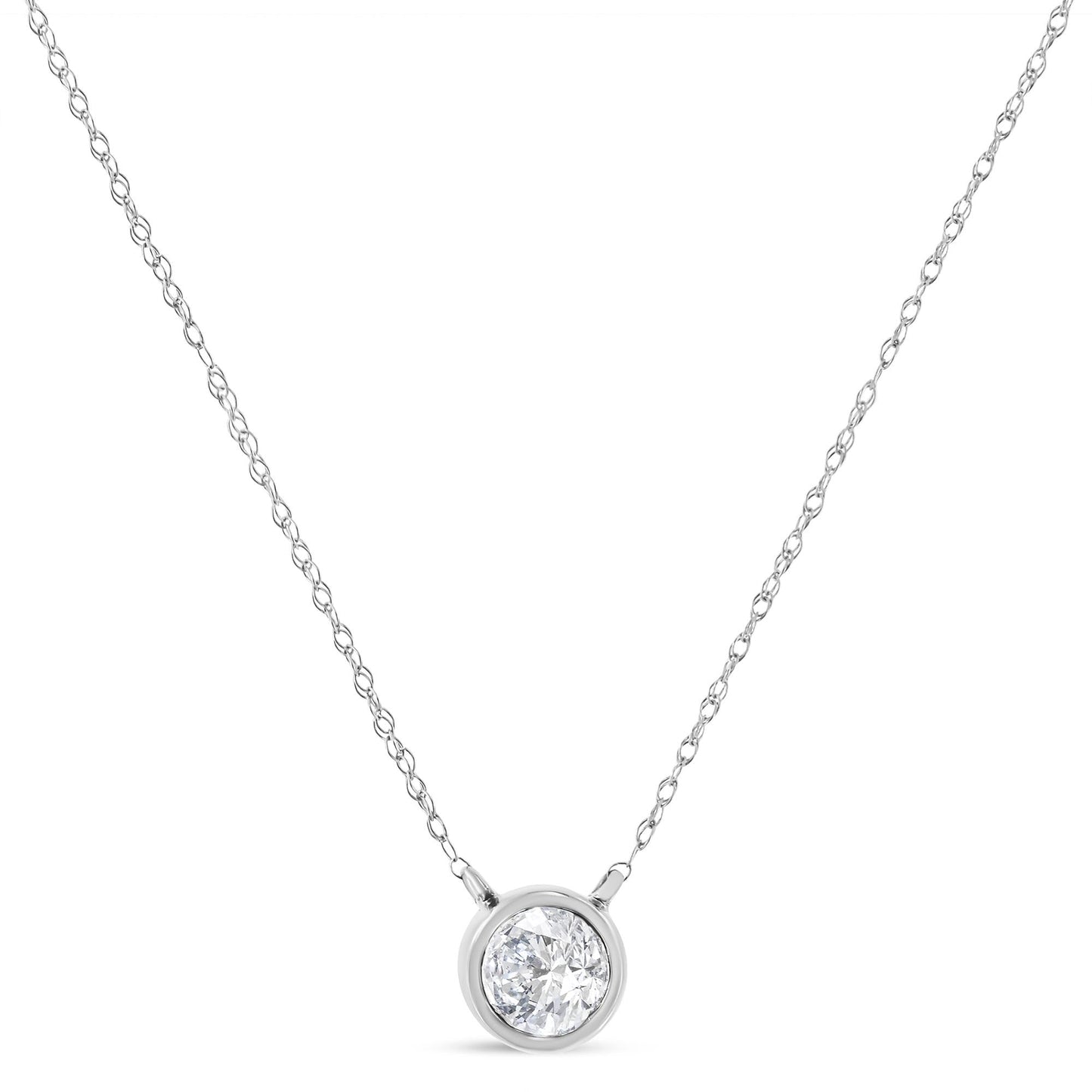 14K Gold Lab Grown Diamond Modern Bezel-Set Solitaire 16"-18" Pendant Necklace