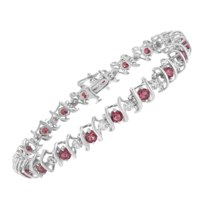 Silver Lab-Grown Birthstone and 1/6 Cttw Round Diamond Tennis Bracelet