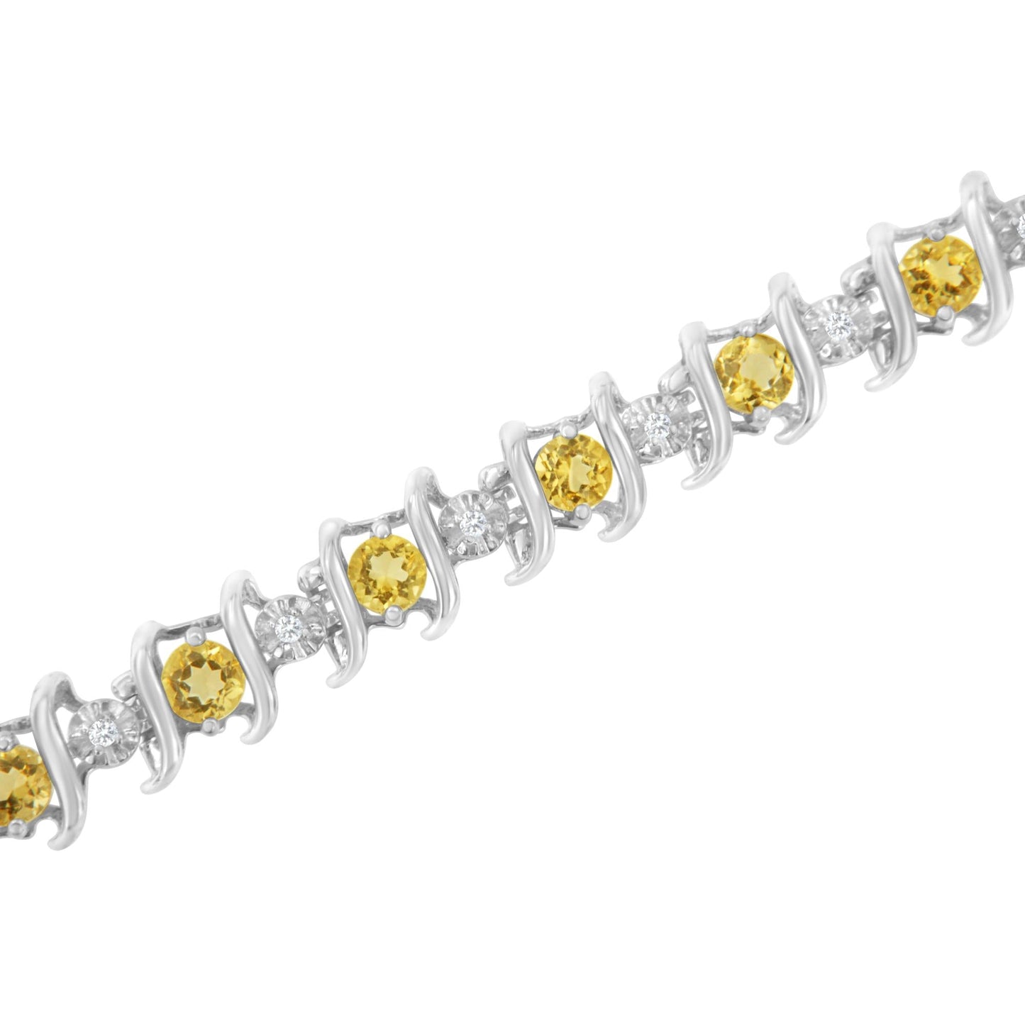 Silver Lab-Grown Birthstone and 1/6 Cttw Round Diamond Tennis Bracelet