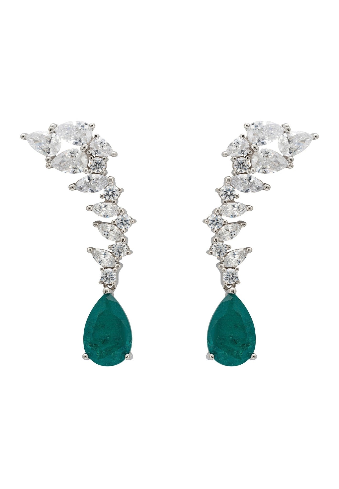 Emerald Silver Teardrop Earrings