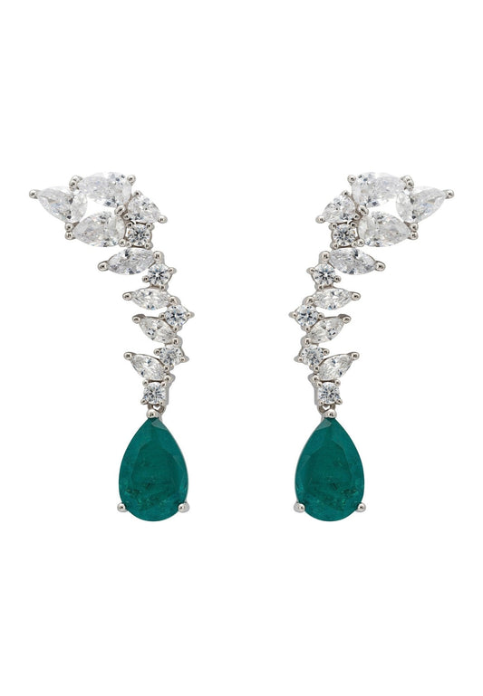 Emerald Silver Teardrop Earrings