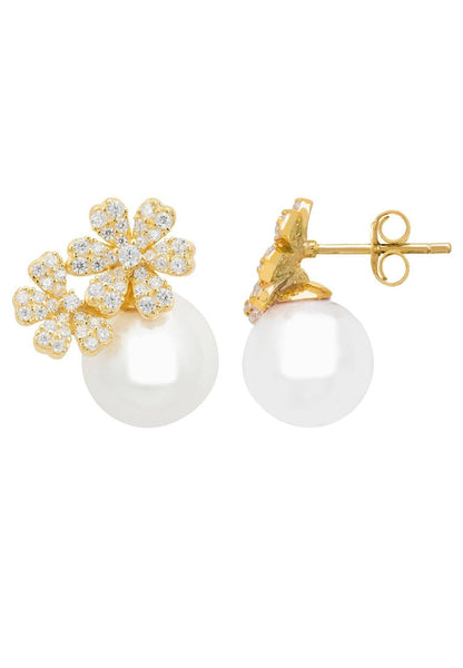 Bouquet and Pearl Stud Earrings