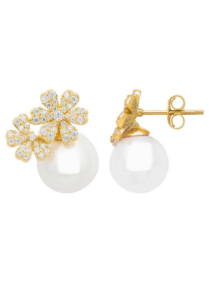 Bouquet and Pearl Stud Earrings