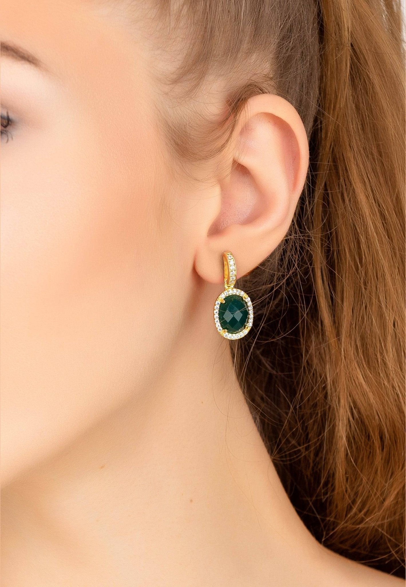 Beatrice Gold Earrings with Green Onyx and Cubic Zirconia