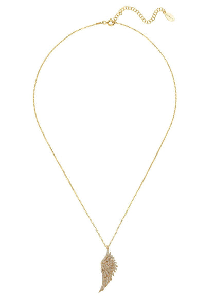 Gold Angel Wing Necklace with Zirconia Detail