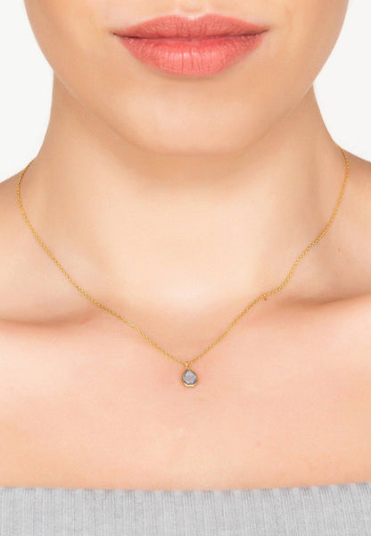 Gold Blue Topaz Teardrop Necklace