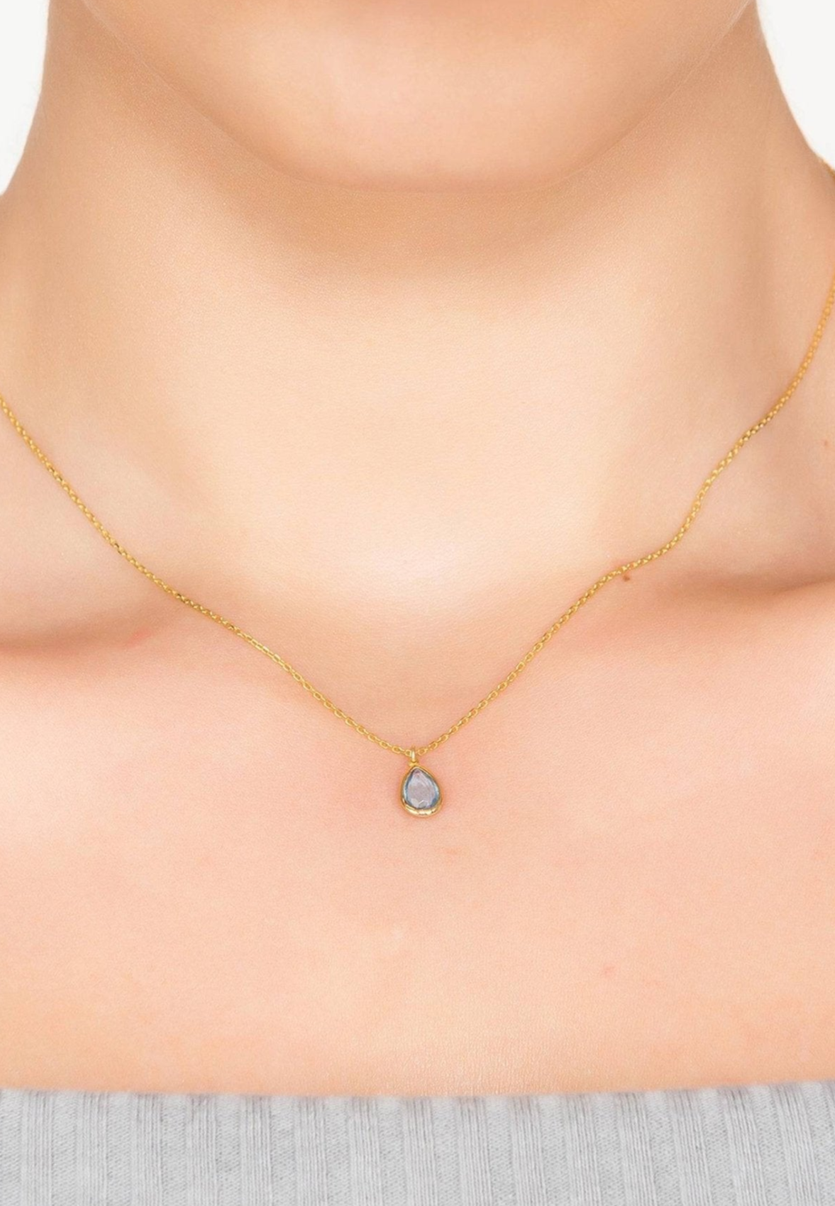 Aquamarine Blue Topaz Mini Teardrop Necklace