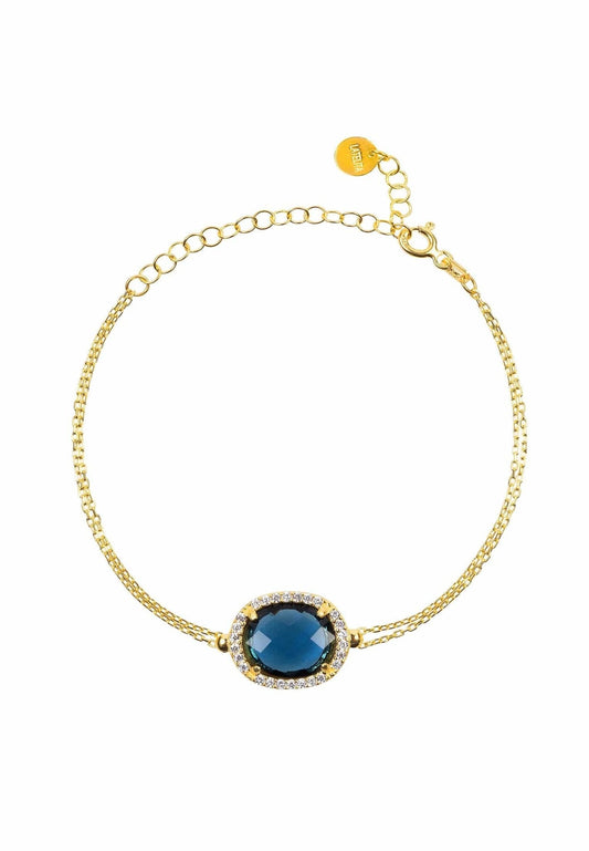 Gold Sapphire Bracelet with Blue Gemstone and Cubic Zirconia