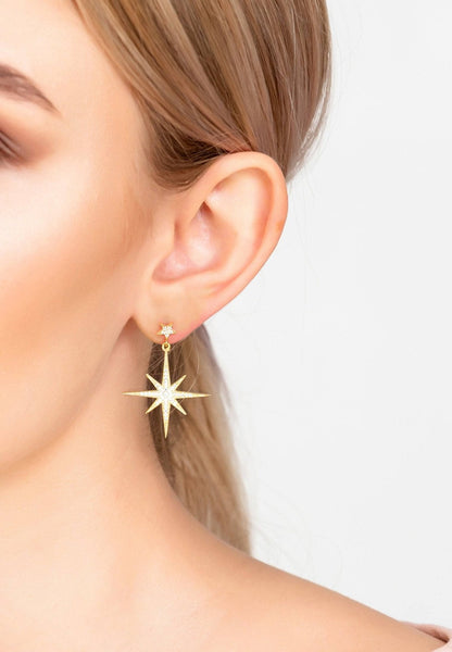 Gold Starburst Earrings with Cubic Zirconia