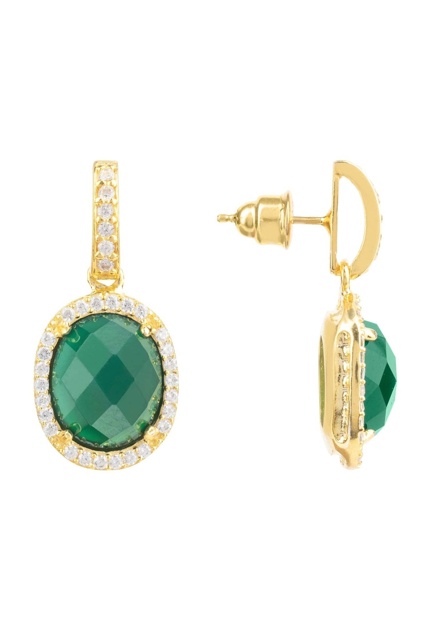 Green Onyx Drop Earrings with Gold Oval Gemstone Setting