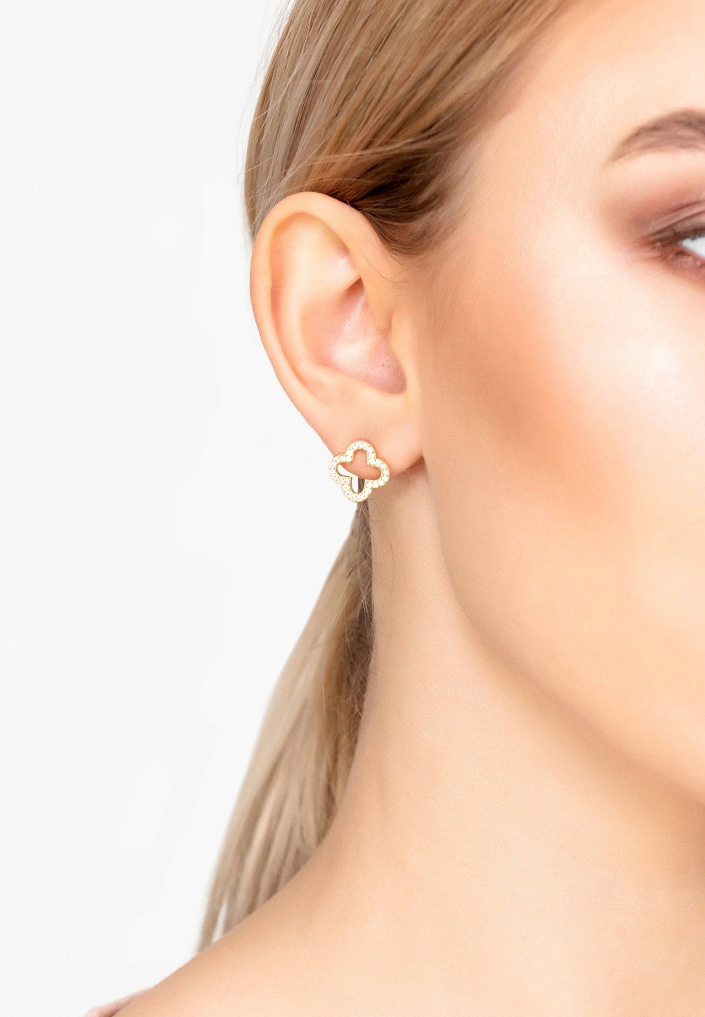 Open Clover Earrings in Gold Plated